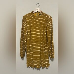 Lulu's Mustard and White Polka Dot long sleeved Mini dress size S